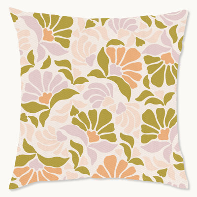 Retro Floral Abstract Floral Outdoor Throw Pillow