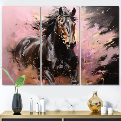 " Pink Brown Horse Vibrant Pink Equine II " 3 - Pieces