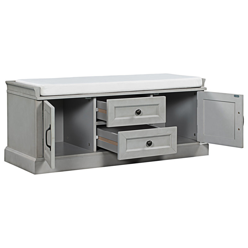 Banc de rangement avec 2 tiroirs et 2 armoires, Gris délavé