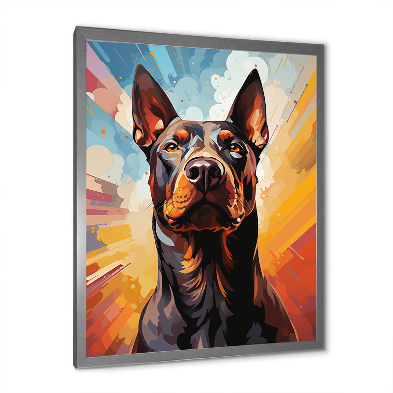 Bull terrier audacieux - reproduction sur toile, H 20 po x l 12 po x P 1 po, Cadre simple argenté