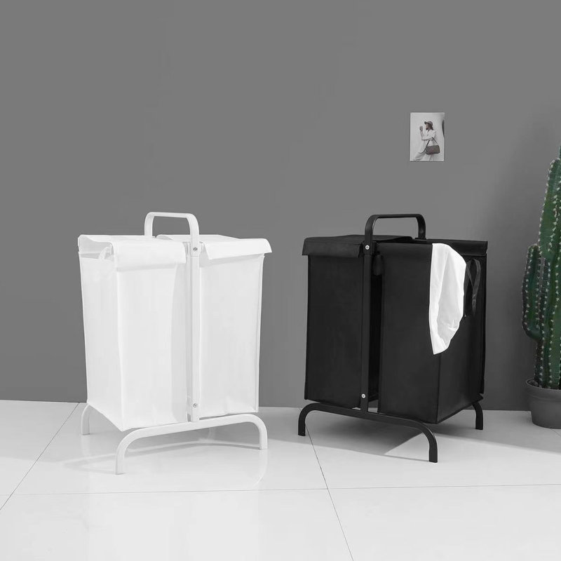 Panier à linge 110l en tissu noir 2 avec couvercle, cartes de tri pour vêtements