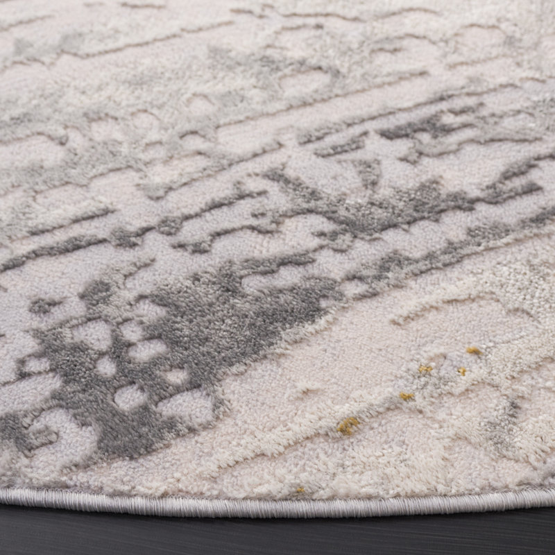 Palma 6'7" Round Gray and Beige Synthetic Rug