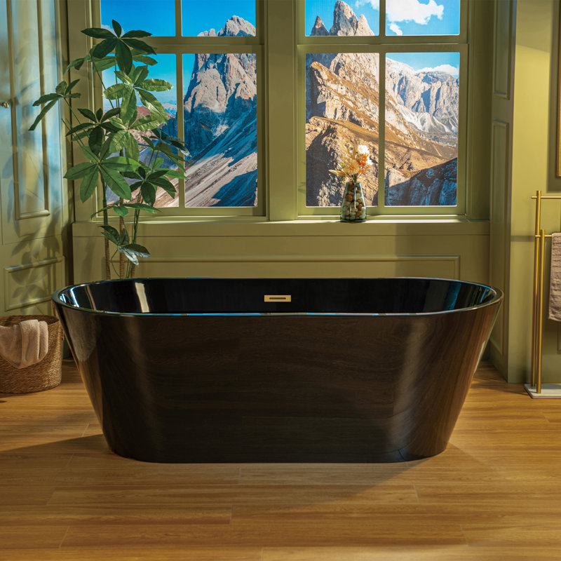 67" x 32" Freestanding Soaking Acrylic Bathtub, Brushed Gold, Glossy Black