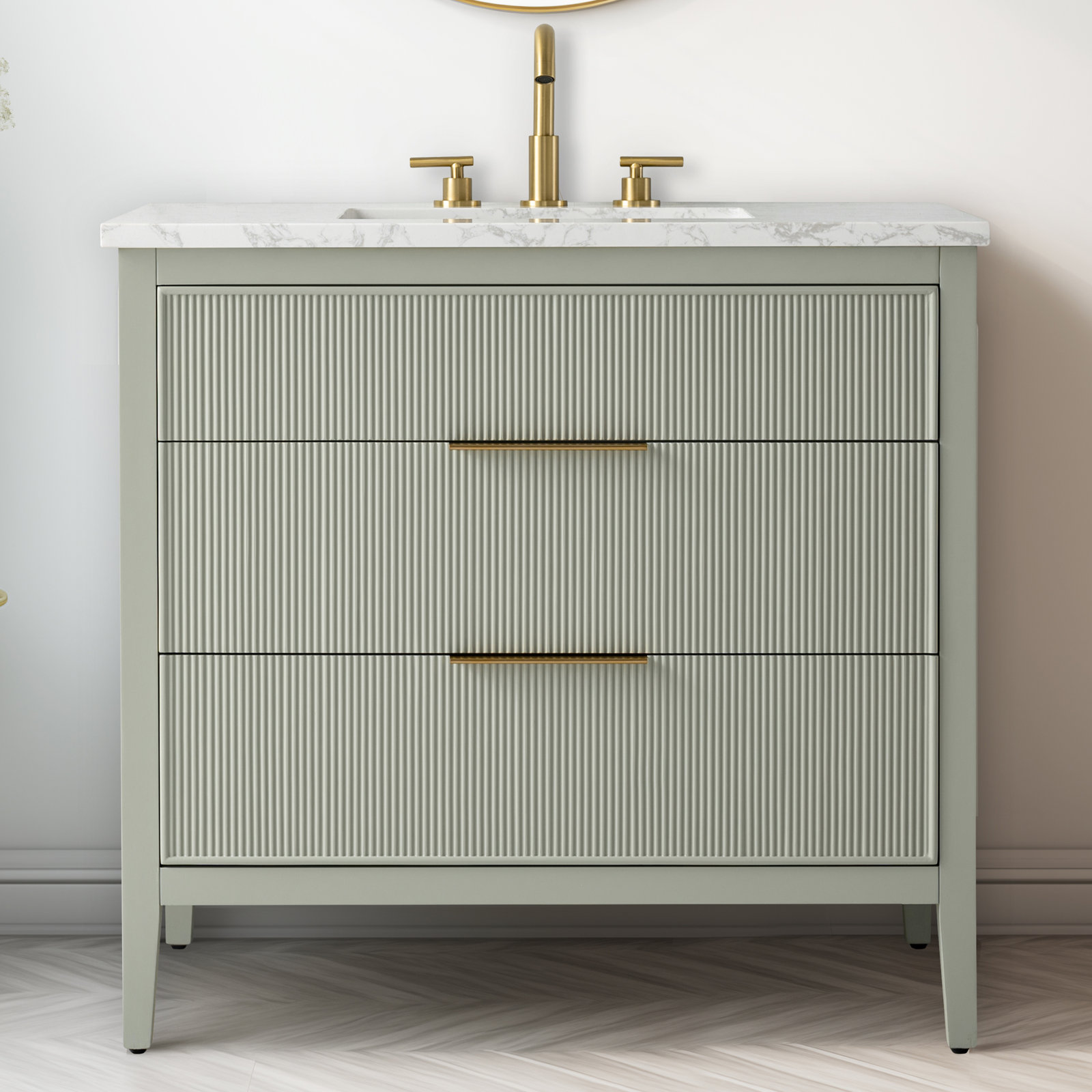 Bilroy 36'' Single Bathroom Vanity with Engineered Stone Top, Light Sage
