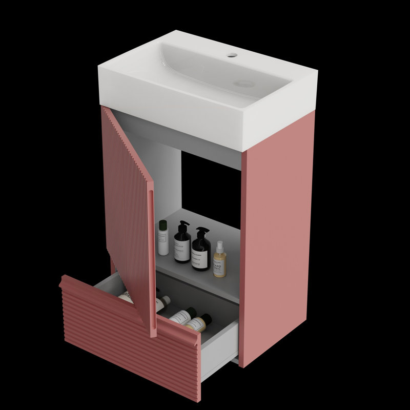 Meuble-lavabo autoportant pour salle de bain avec lavabo en céramique, Rouge