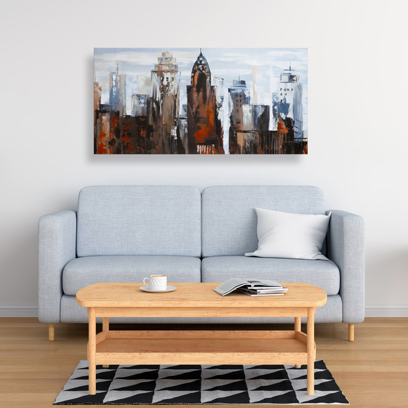 Jour gris dans la ville - Toile contemporaine pour la décoration intérieure, H 24 po x l 48 po