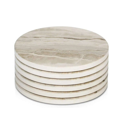 Ceramic Round 4-Inch Marble Coaster 6-Piece Set