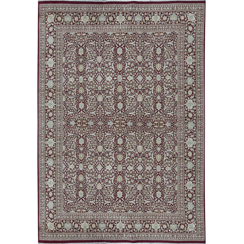 Tapis rouge et ivoire noué à la main de haute qualité