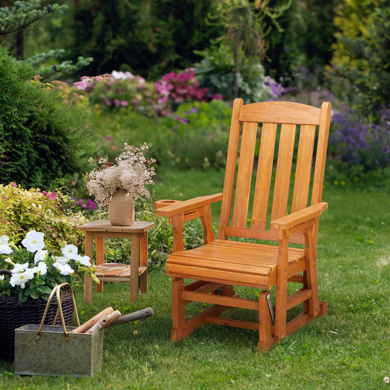 32 po Chaise de patio en bois massif avec porte-gobelet, Bois jaune moyen