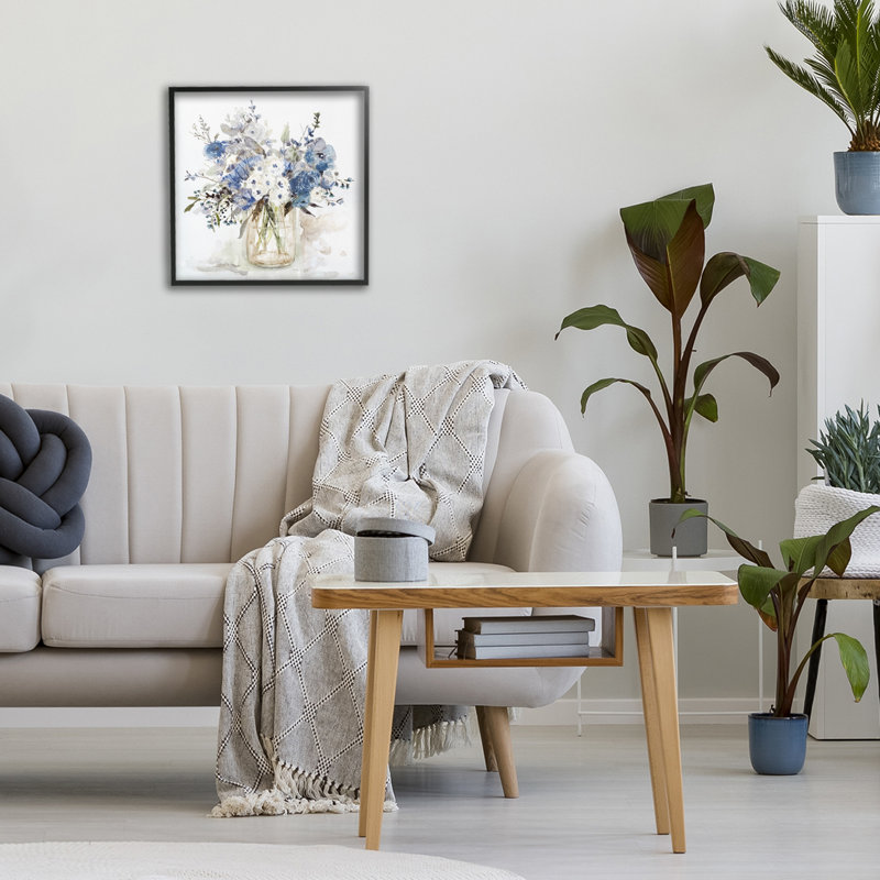 Giclée encadrée de fleurs bleues et blanches, design par Carol Robinson, 12 x 12, Midnight Black Giclee Framed