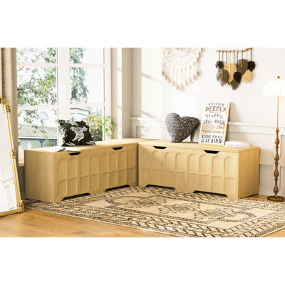 3 bancs de rangement en forme de L multifonctionnels, idéal pour les coins de lecture dans les petits espaces, blanc et naturel, P 63 po x l 63 po, H 19,1 po, solution de coin de cuisine de construction, structure solide