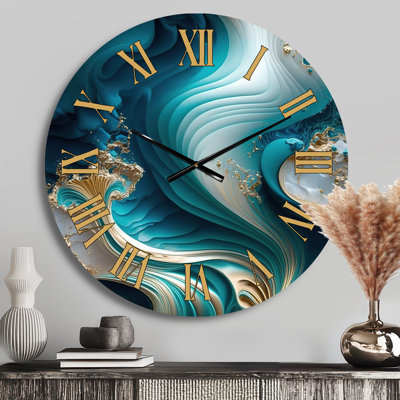 Abstract Geode Turquoise III - Marble Abstract Golden Face Wall Clock