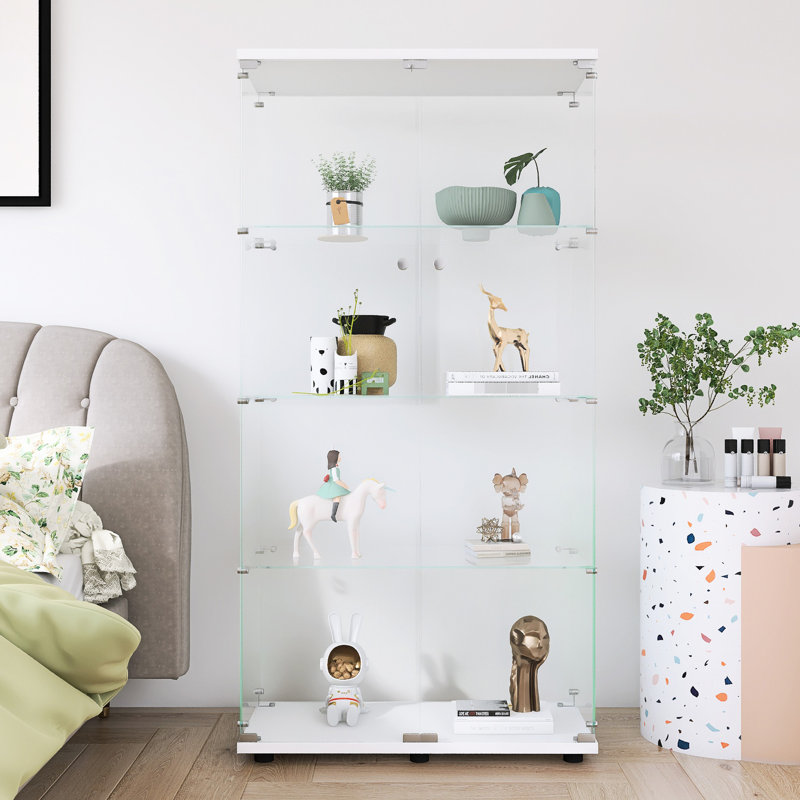 Vitrine 4 portes à 2 tablettes et 2 portes, blanc, pour le bureau de la chambre à coucher, 2 tablettes 64 portes