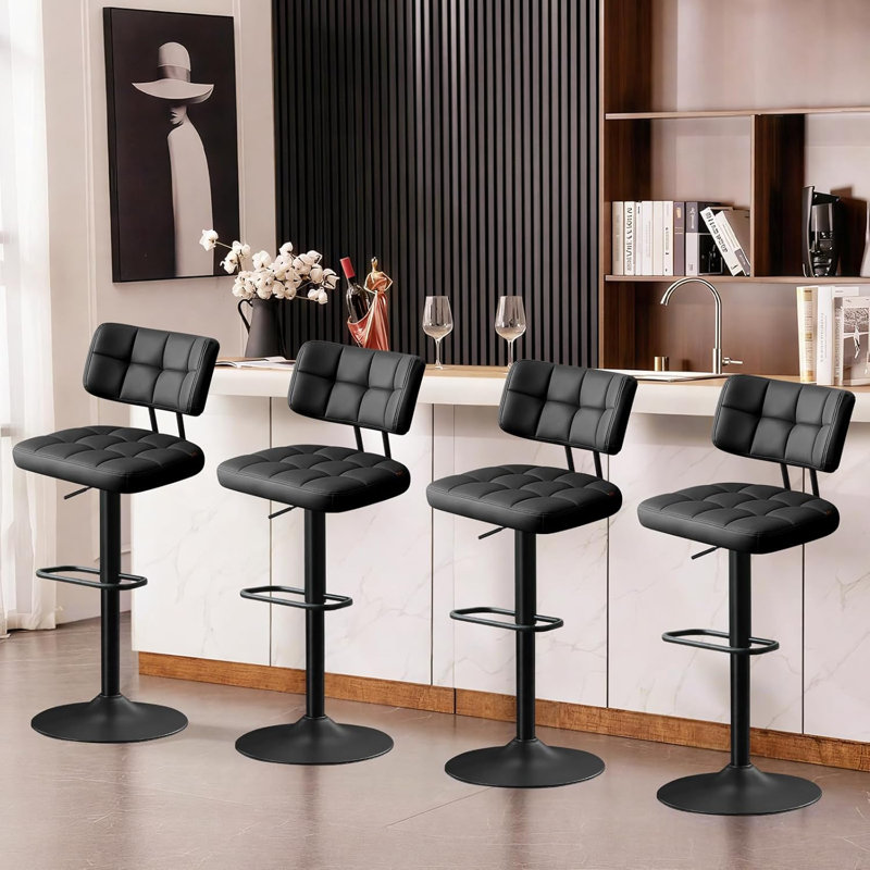 19.3'' W Seat Swivel Faux Leather Upholstered Bar stools Adjustable Height Barstools with Footrest and Thick Cushion Curved Backrest(Set Of 4)