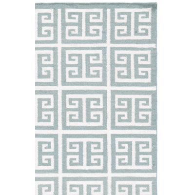 Rodgers Hand Woven Flat Weave Banana Silk/Wool/Cotton Geometric Rug in Ivory/Blue