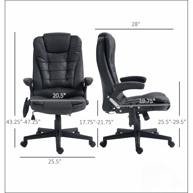 Fauteuil de bureau à 6 points de massage vibrant avec chaleur lombaire, polyester, Noir