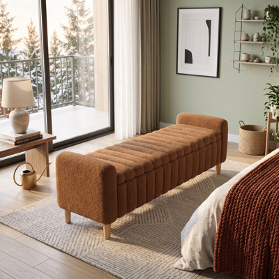 Modern Flip-Top Storage Bench with Arms - Upholstered End of Bed Bench, Footrest Stool for Bedroom, Entryway & Living Room