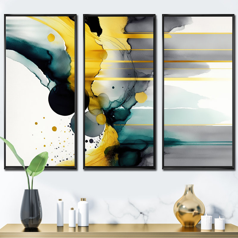 «Abstract Transitional Shapes II», reproduction sur toile 3 pièces, Cadre flottant noir, H 28 po x l 36 po x P 1 po