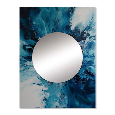 Maidel Teal and Black Aqueous Whimsy I - Abstract Mirror, Teal Decorative Wall Mirror, Printed Metal Art
