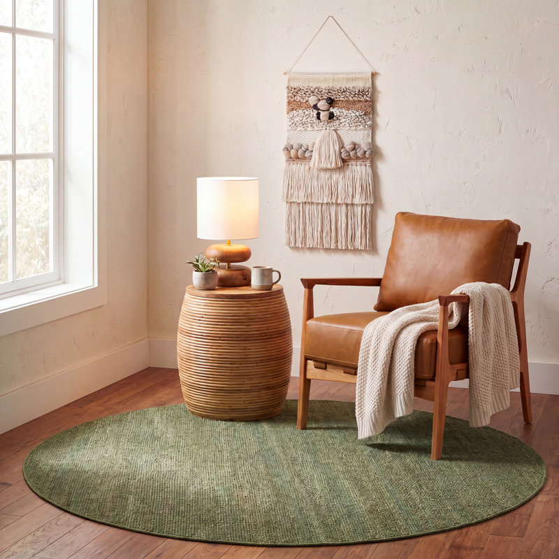 Fitzwater Handwoven Natural Jute Striped Area Rug, Rond 6 pi