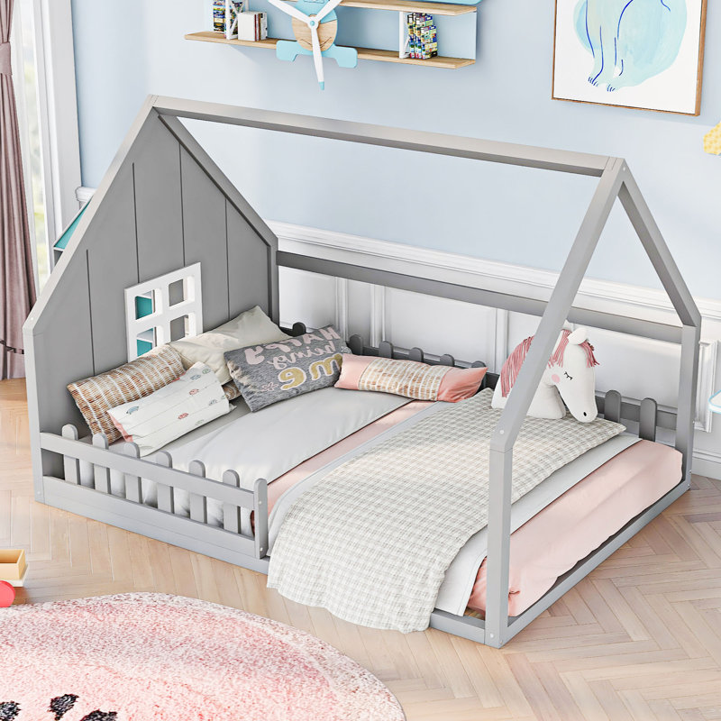 Lit simple en bois massif Vontez, gris