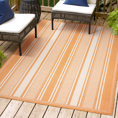 Garrettsville Modern Double Stripe Orange/Cream Indoor/Outdoor Rug