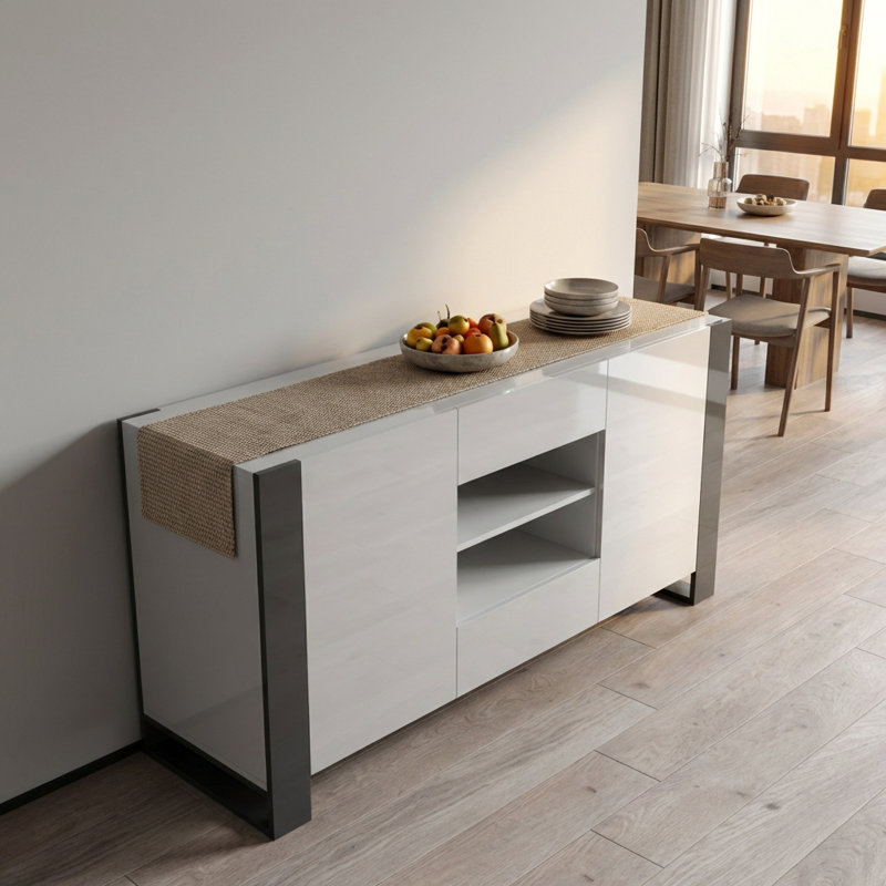 Togut 64.5" Sideboard with High Gloss Finish, White/Gray