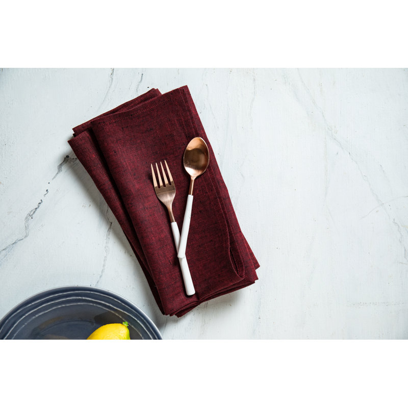 100% Pure Linen Dinner Napkins - Athena, Red Garnet