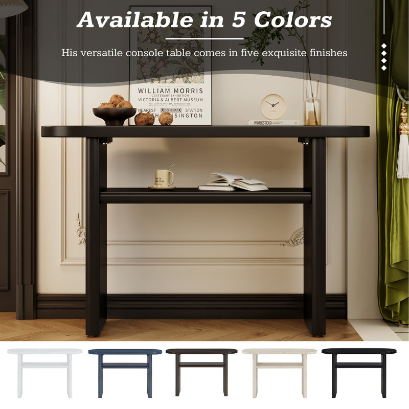 Elegant Minimalist Console Table With Rounded Edges And Sturdy Shelf Design For Entryway, Living Room, Black