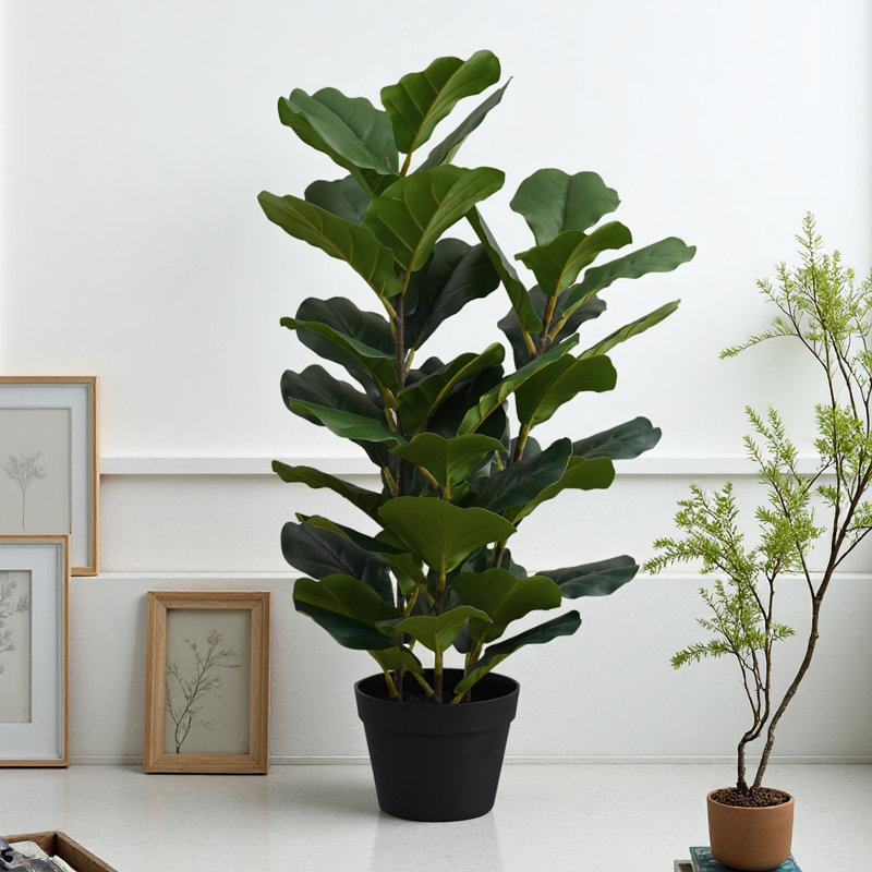 Figuier figuier, plante d'intérieur artificielle 32 pouces - verdure artificielle avec 45 feuilles réglables et pot noir