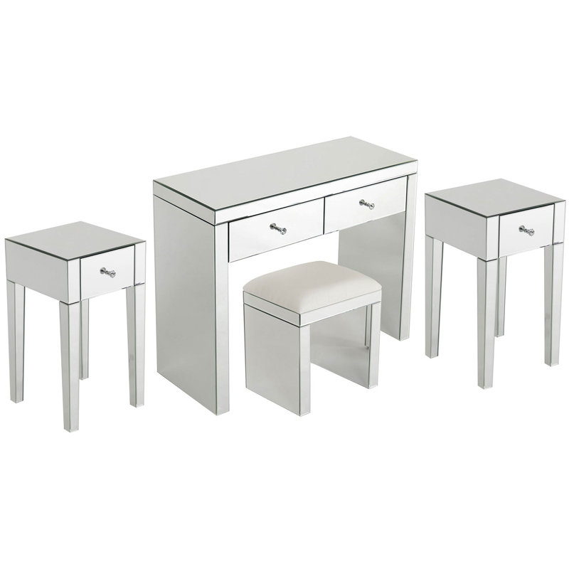 Damion 3 Piece Console Table and Stool Set, Silver