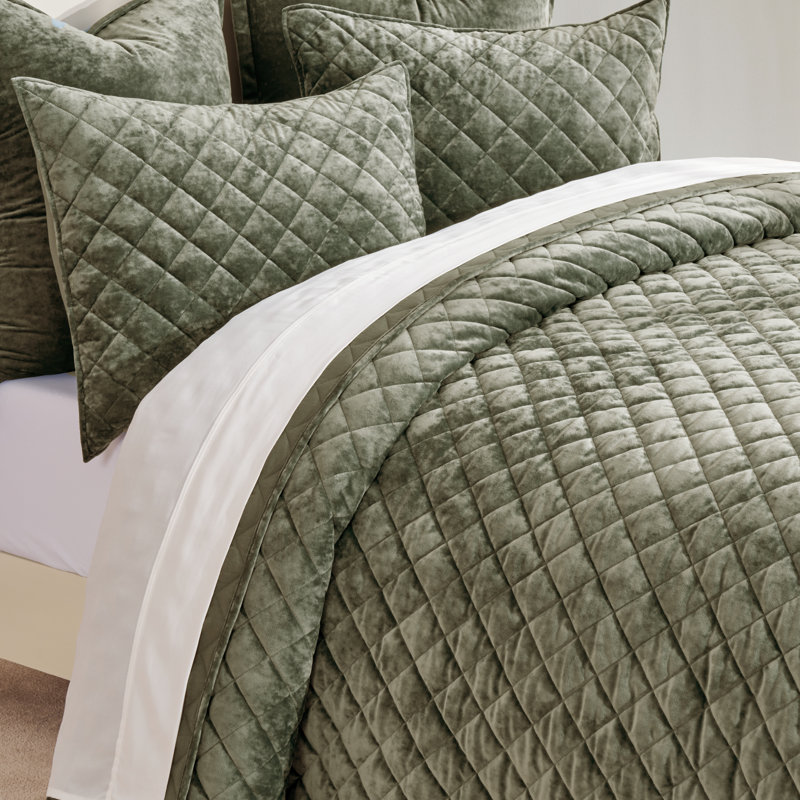 Ensemble de courtepointe Luxury, Courtepointe très grand + 2 très grandes taies d, Vert olive