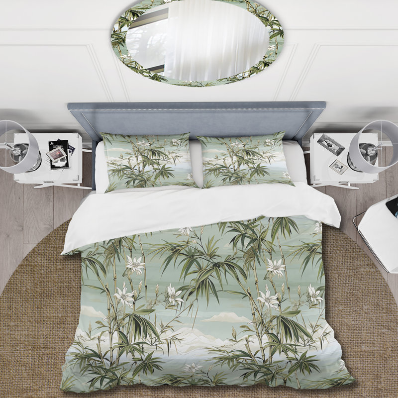 Bamboo Reflections Tropical Pattern IV Duvet Cover, Twin Duvet Cover + 1 Standard Sham
