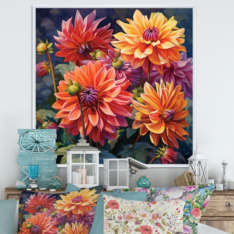 «Garden Dahlia Palette II», reproduction sur toile, H 30 po x l 30 po x P 1 po, Cadre flottant blanc