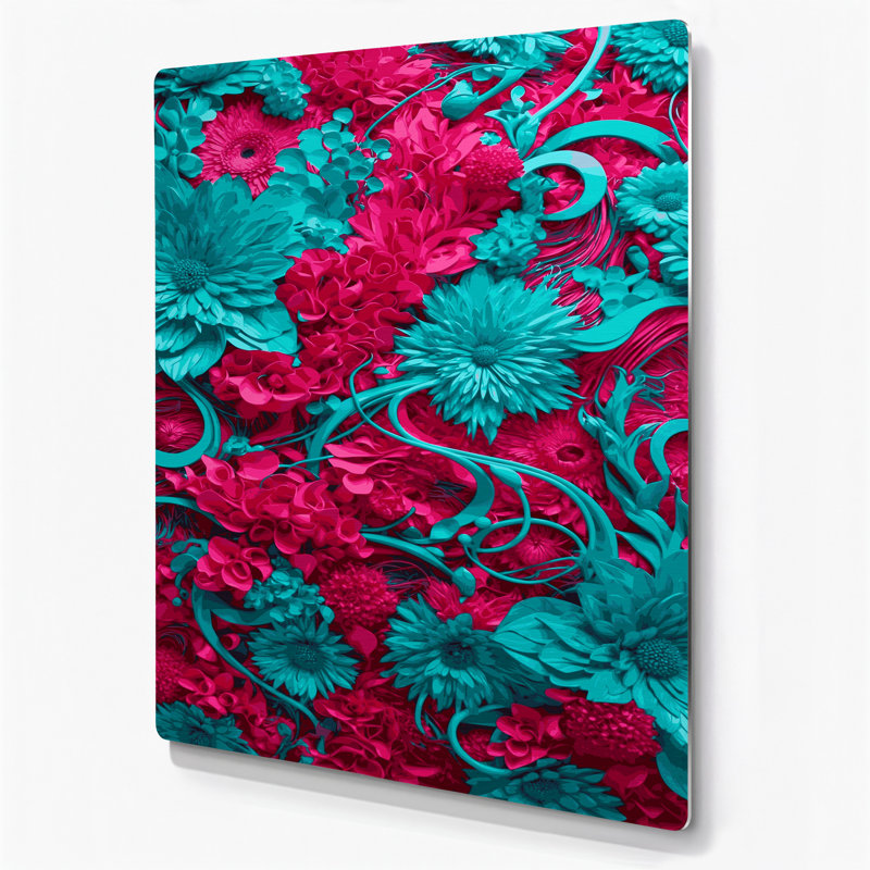 Abstrait floral 54, art mural en métal bleu, H 20 po x l 30 po
