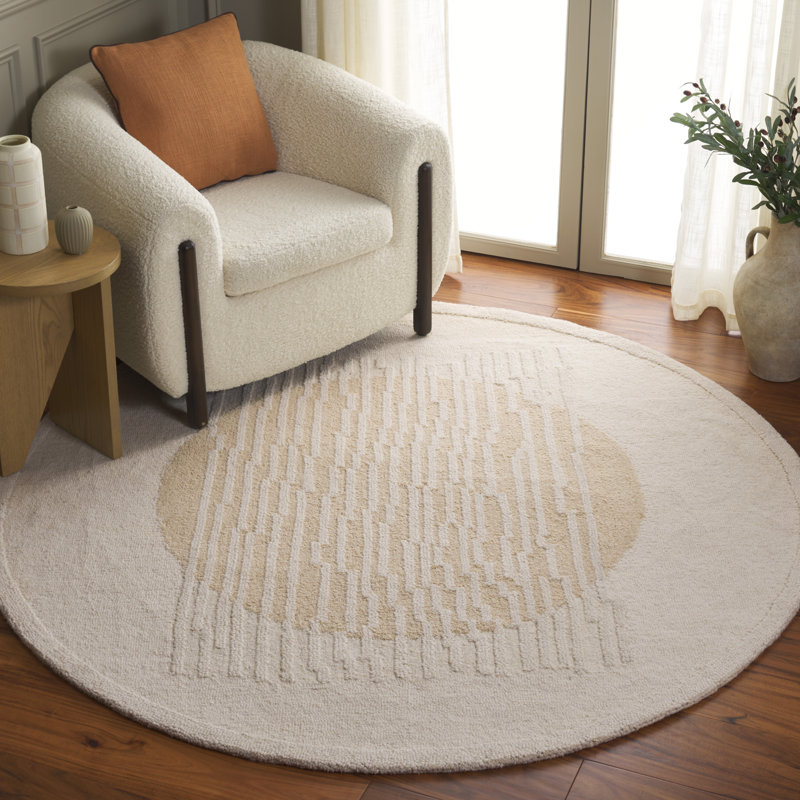 Vanceboro Rodeo Drive Hand Tufted Wool/Cotton Abstract Rug in Beige/Ivory, Round 6'