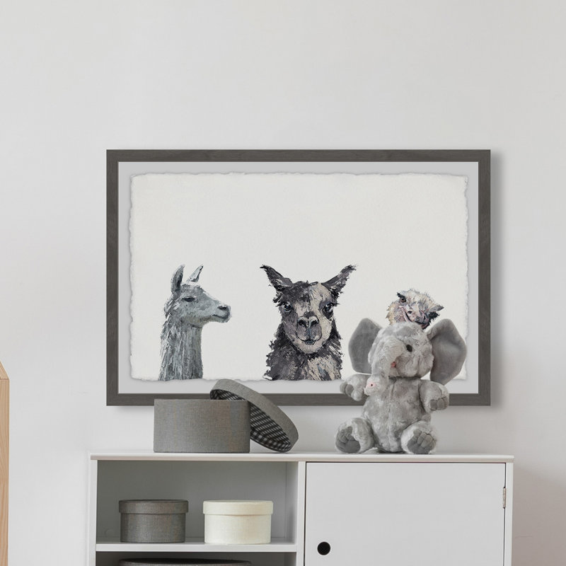 «Cheeky Trio», reproduction d'art encadrée, H 8 po x l 12 po x P 1,5 po, Cadre gris