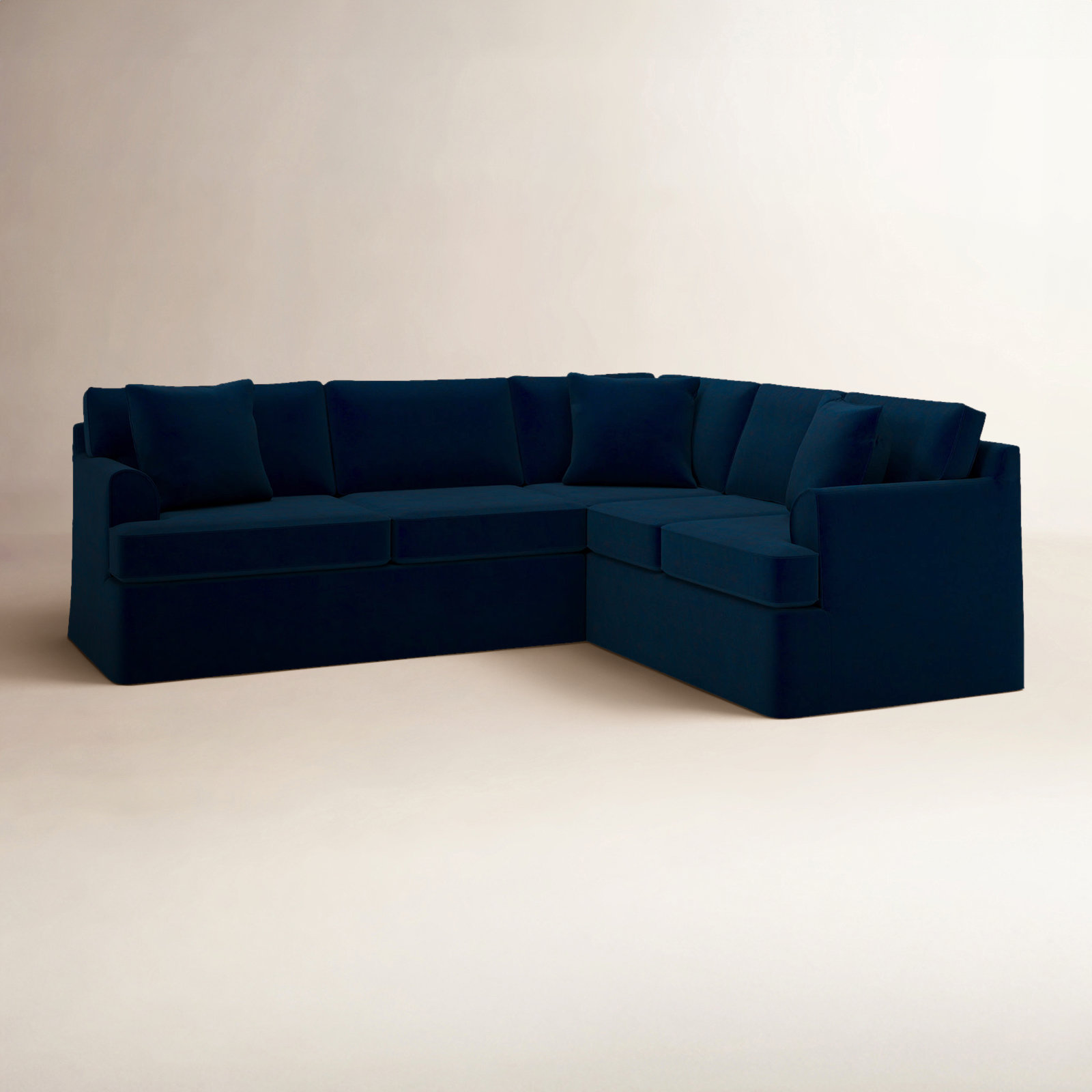 Conradina Slipcovered L-Sectional, Bella Ink Blue Performance Velvet, Right Hand Facing