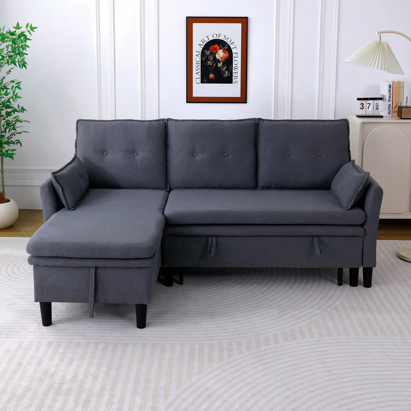 Canapé modulaire en L réversible avec rangement en L - coton et lin, Gris