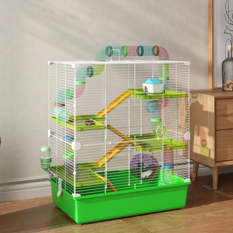 Cage à hamster extra large 23 po à 5 niveaux, avec tunnels, poignées de transport, portatif, roue d'exercice