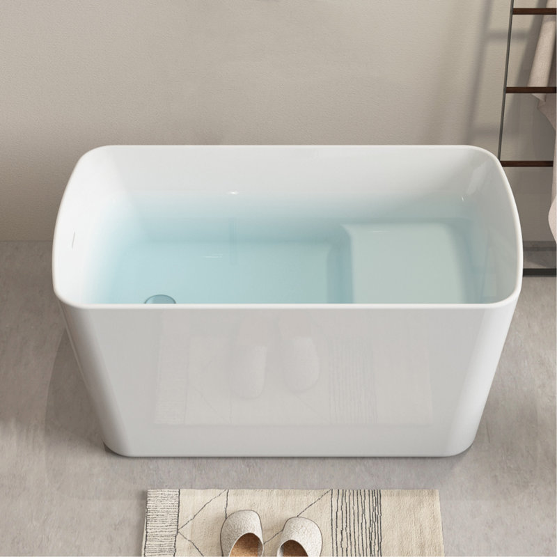 Baignoire de trempage autoportante en acrylique de 49 po, baignoire de trempage japonaise de forme carrée, conception encastrée avec trop-plein et drain chromés, blanc brillant
