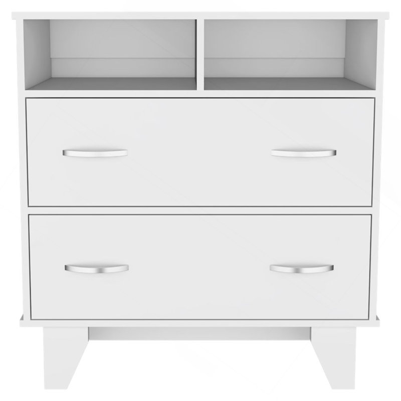 Commode à deux tiroirs Portanova, deux tablettes ouvertes, plateau supérieur, quatre pieds - blanc, Blanc