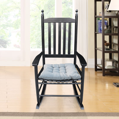 Chaise berçante en bois - Bois franc massif, noir, siège et accoudoirs spacieux, dossier à lattes, facile à assembler, chaise d'une capacité de 250 lb pour un poids élevé