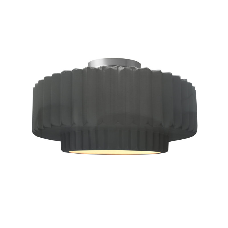 Radiance Ceramic Pleated Semi-Flush Mount, 7.25" H x 14.5" W x 14.5" D, Gloss Gray, Brushed Nickel