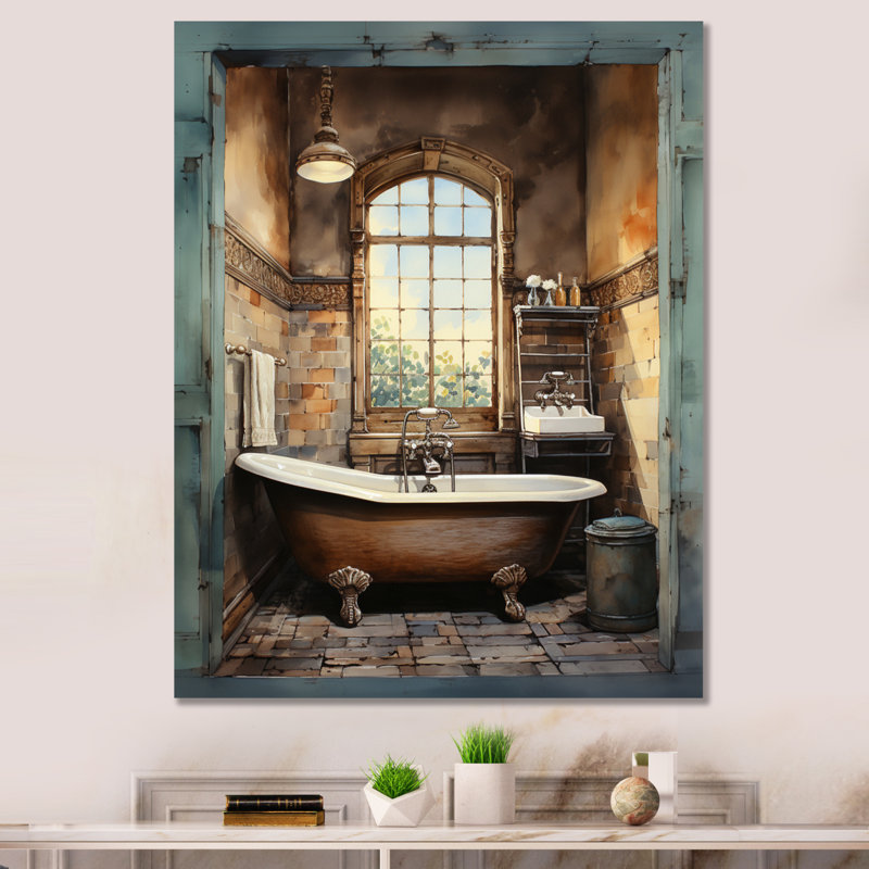 Carreaux de salle de bain rétro III - impression, H 32 po x l 24 po x P 1 po, Toile tendue