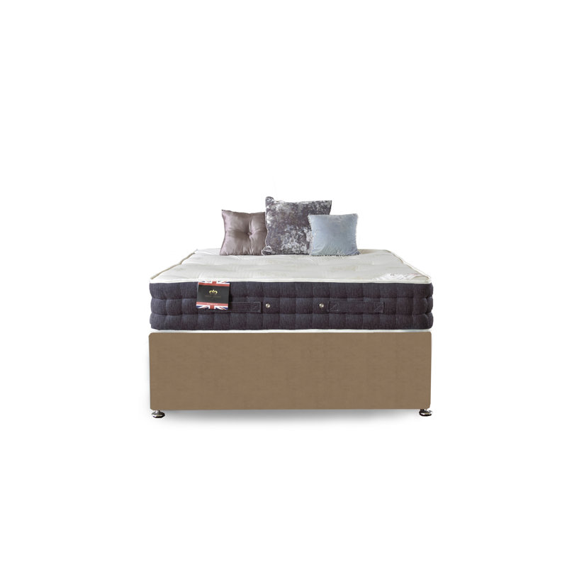 Asia Upholstered Divan Bed with Mattress, Small Single, 2 Drawers, Mink Plush Velvet