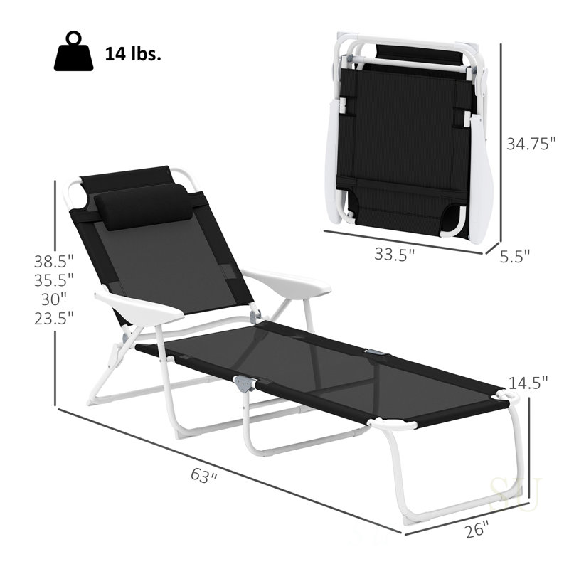 Adjustable Folding Chaise Lounge Chair For Outdoor Tanning, Comfortable And Portable With Breathable Mesh Fabric And Armrests