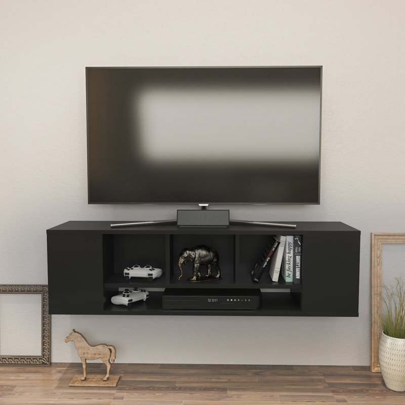 Meuble télé flottant pour téléviseur de 70 po ou moins Abbie-James, Noir