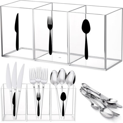 Clear Acrylic Cutlery Organizer 3 Section Silverware Caddy Storage Bin