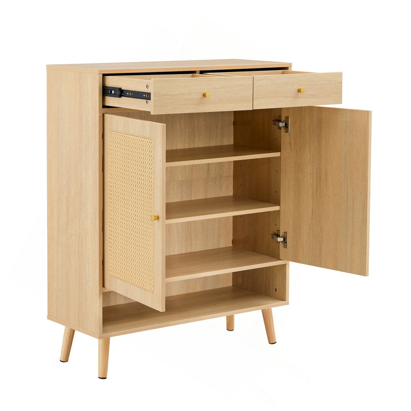 Multi-Functional Modern Minimalist Natural Wood-Colored MDF Shoe Cabinet - Seamlessly Fits Into Nordic, And Industrial Style Interiors,Product Dimensions: 34.6*13.7*43 Inches.